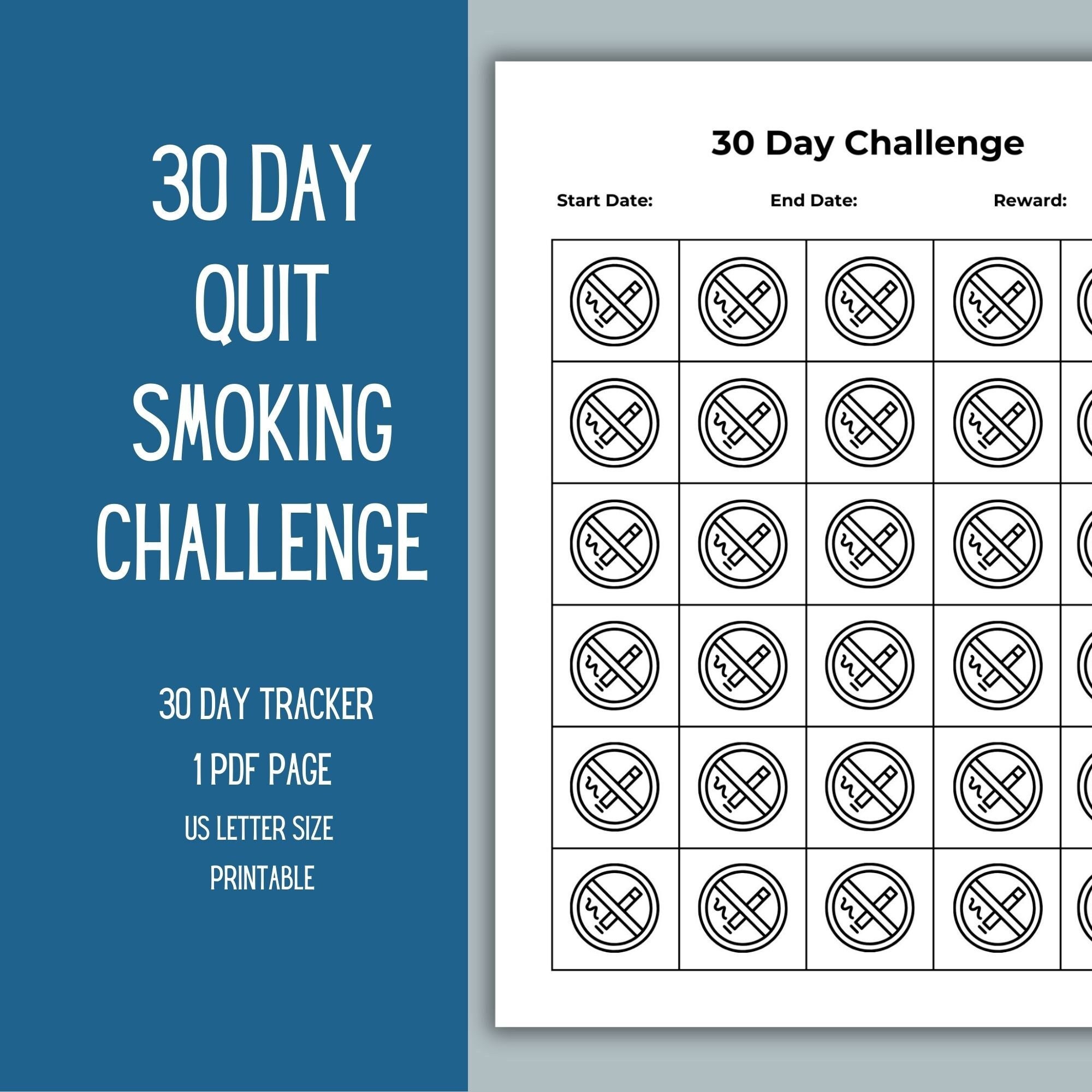 30 days no cigarettes Stop Smoking 30 Day Challenge | 30 Day Tracker | Smoking Cessation | Stop  Smoking | Smoke-free Printable Digital File | Health Logs