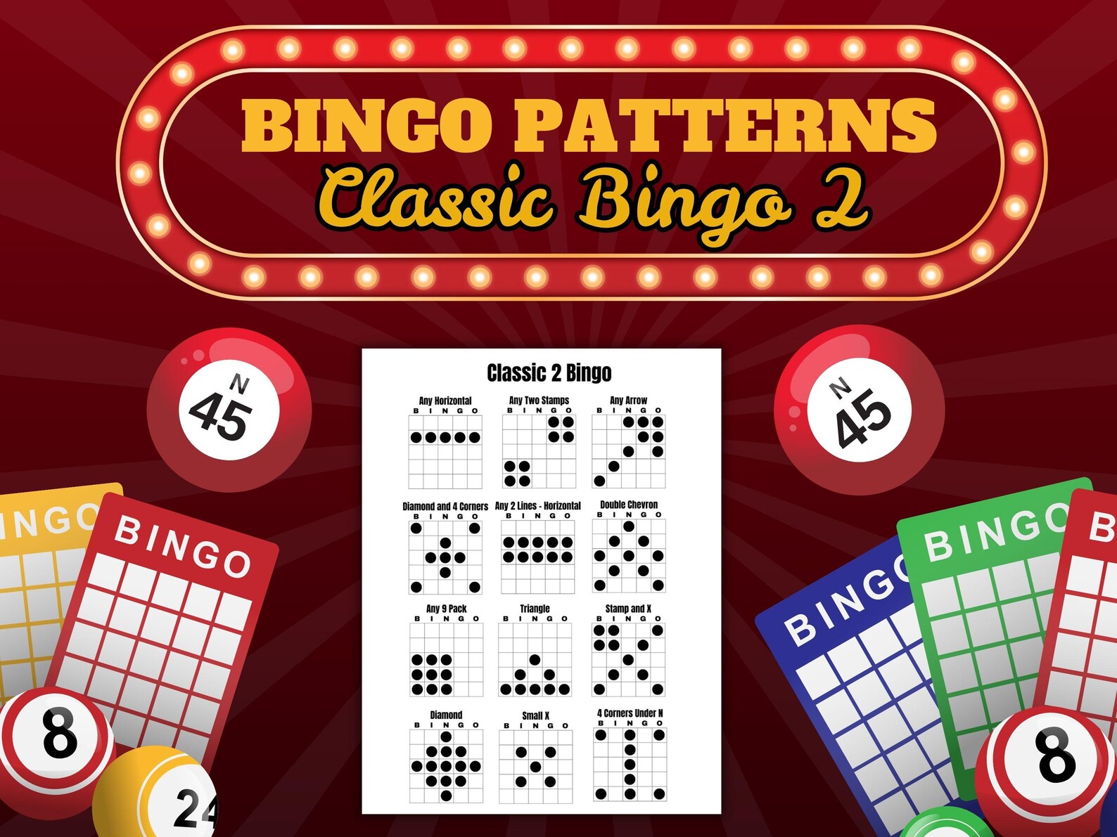 Printable Bingo Patterns | Classic 2 Bingo | 12 Fun Patterns | Party ...