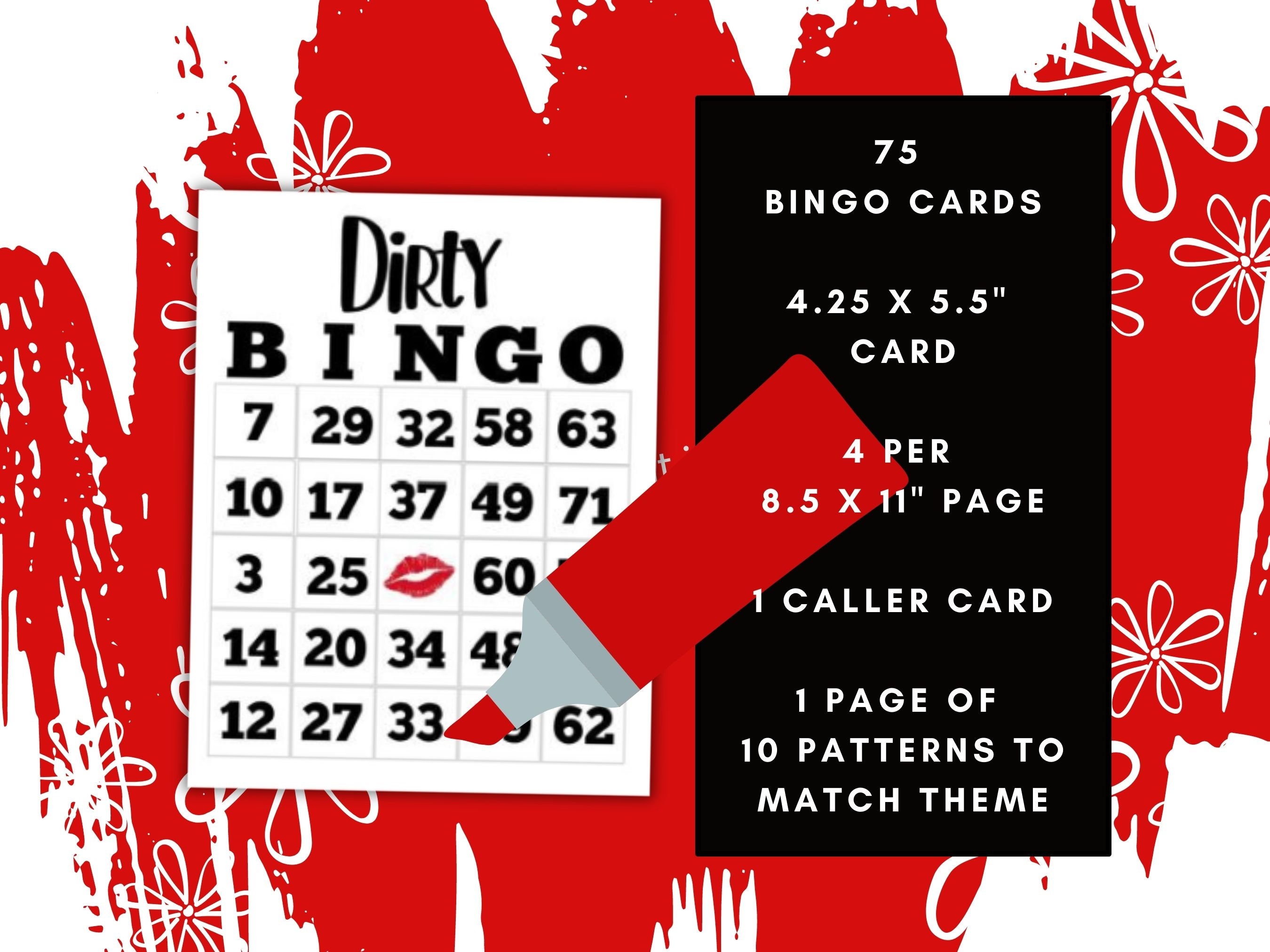 Dirty Bingo Card Set 75 Card Bingo Card Set Sexy Themed Bingo Patterns