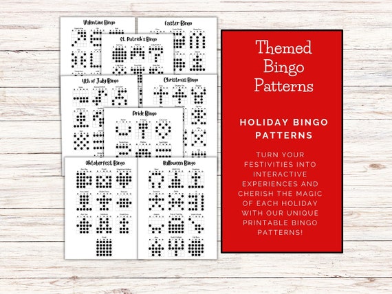 Bingo Patterns Holiday Bingo Eight Pdf Pages of 10-12 Patterns Each, 86  Patterns Ready to Print and Use Now - Etsy