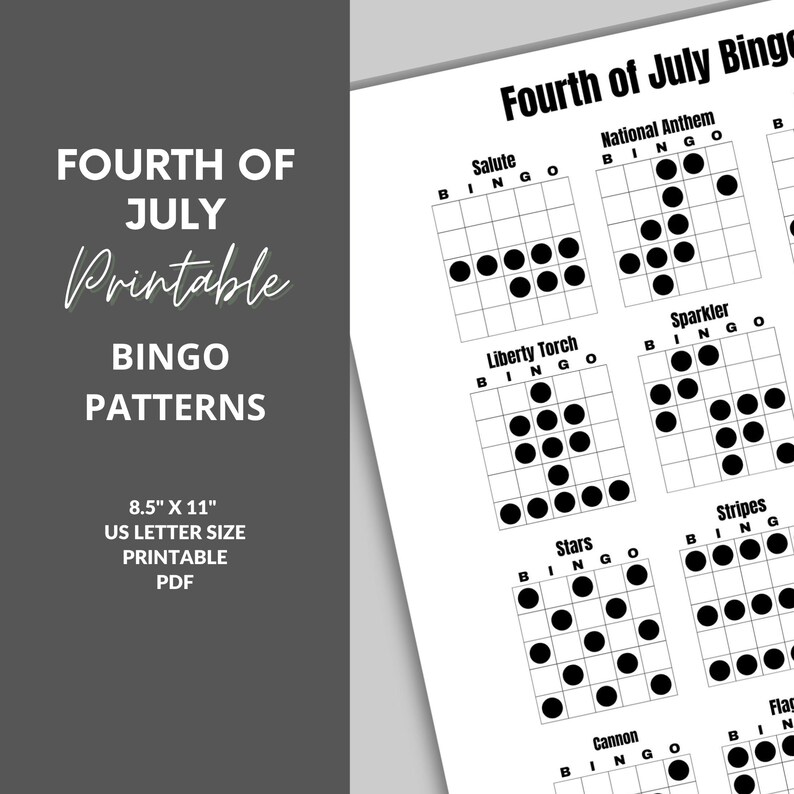 Printable Bingo Patterns | Fourth of July Bingo | 12 Fun Patterns ...