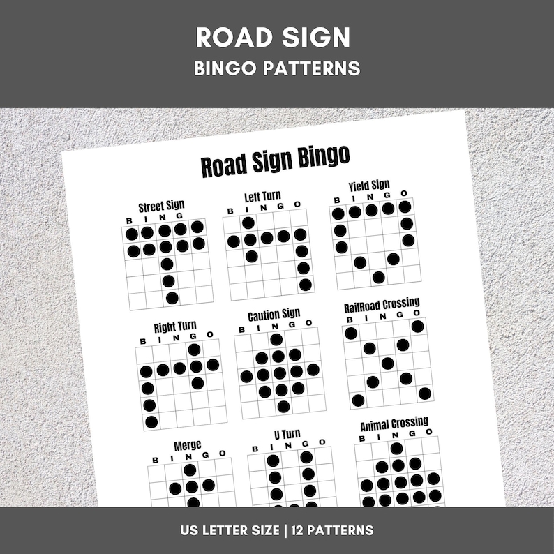 Printable Bingo Patterns | Road Sign Bingo | 12 Fun Patterns | Party ...