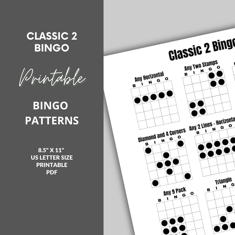 Printable Bingo Patterns | Classic 2 Bingo | 12 Fun Patterns | Party ...