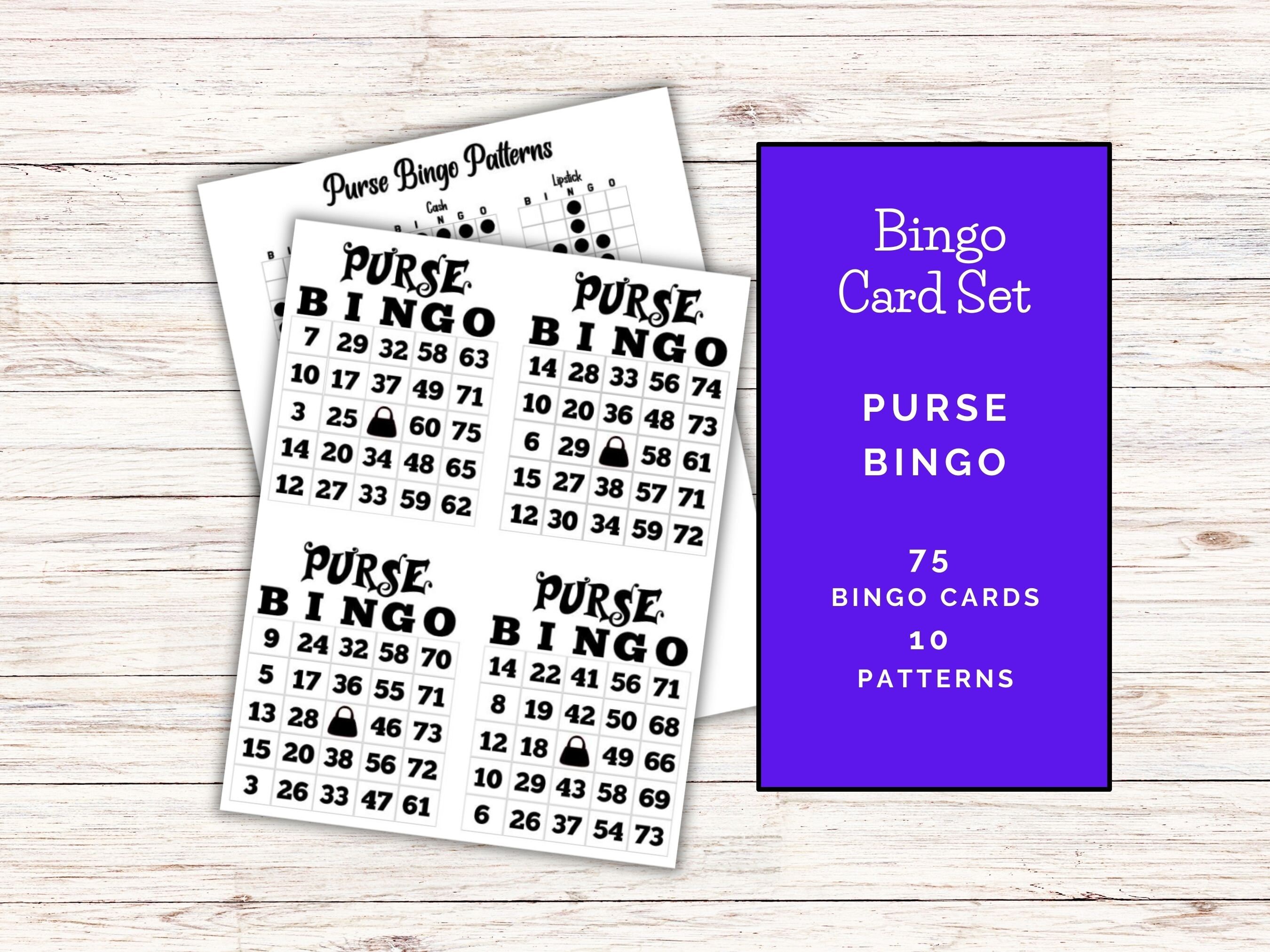 Purse Bingo Card Set 75 Card Bingo Card Set Purse Themed Bingo Patterns Printable Purse Bingo