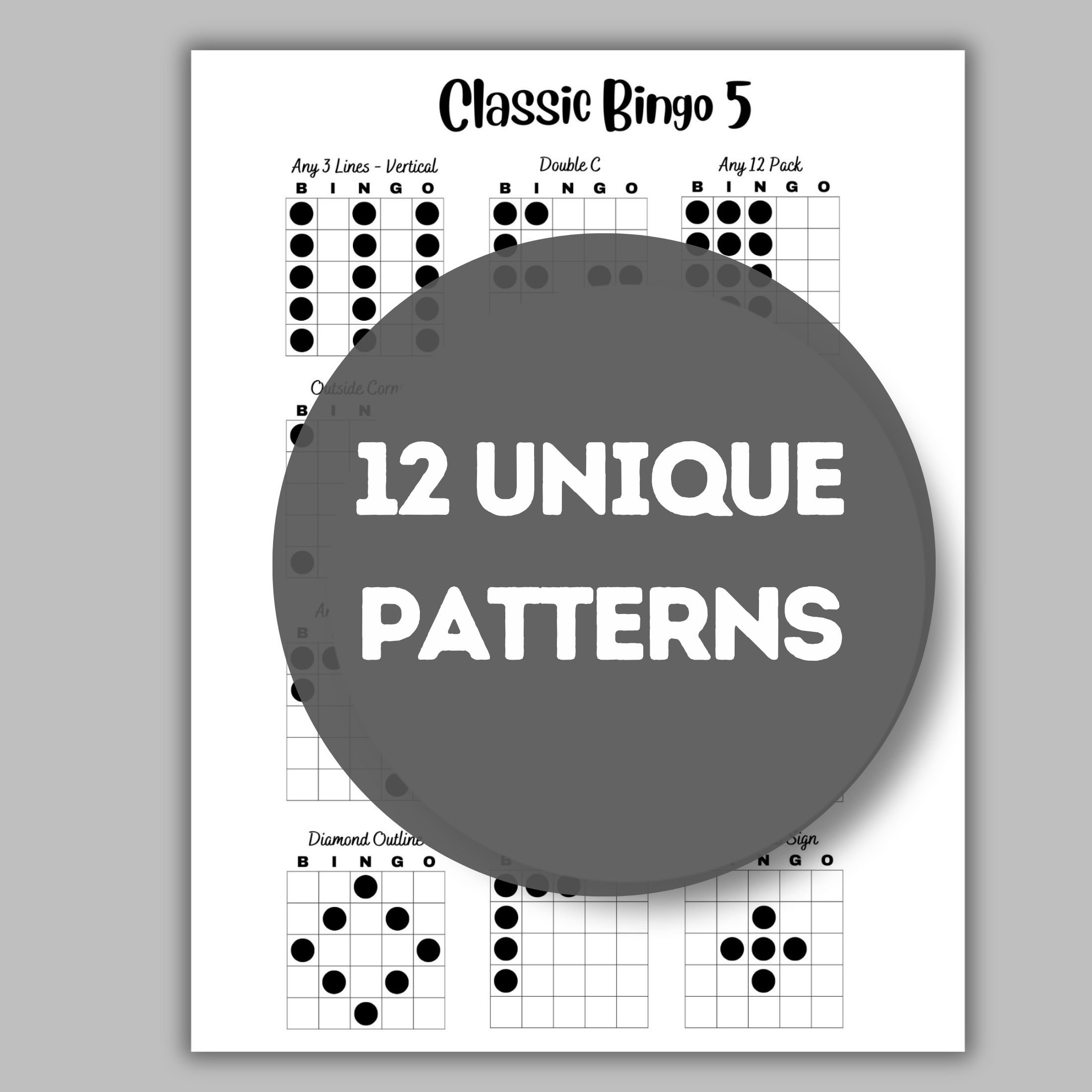 Bingo Patterns Classic 5 Bingo Printable Bingo Games Bingo Game Bingo Patterns Classic 5 Bingo Printable Bingo Games Bingo Game