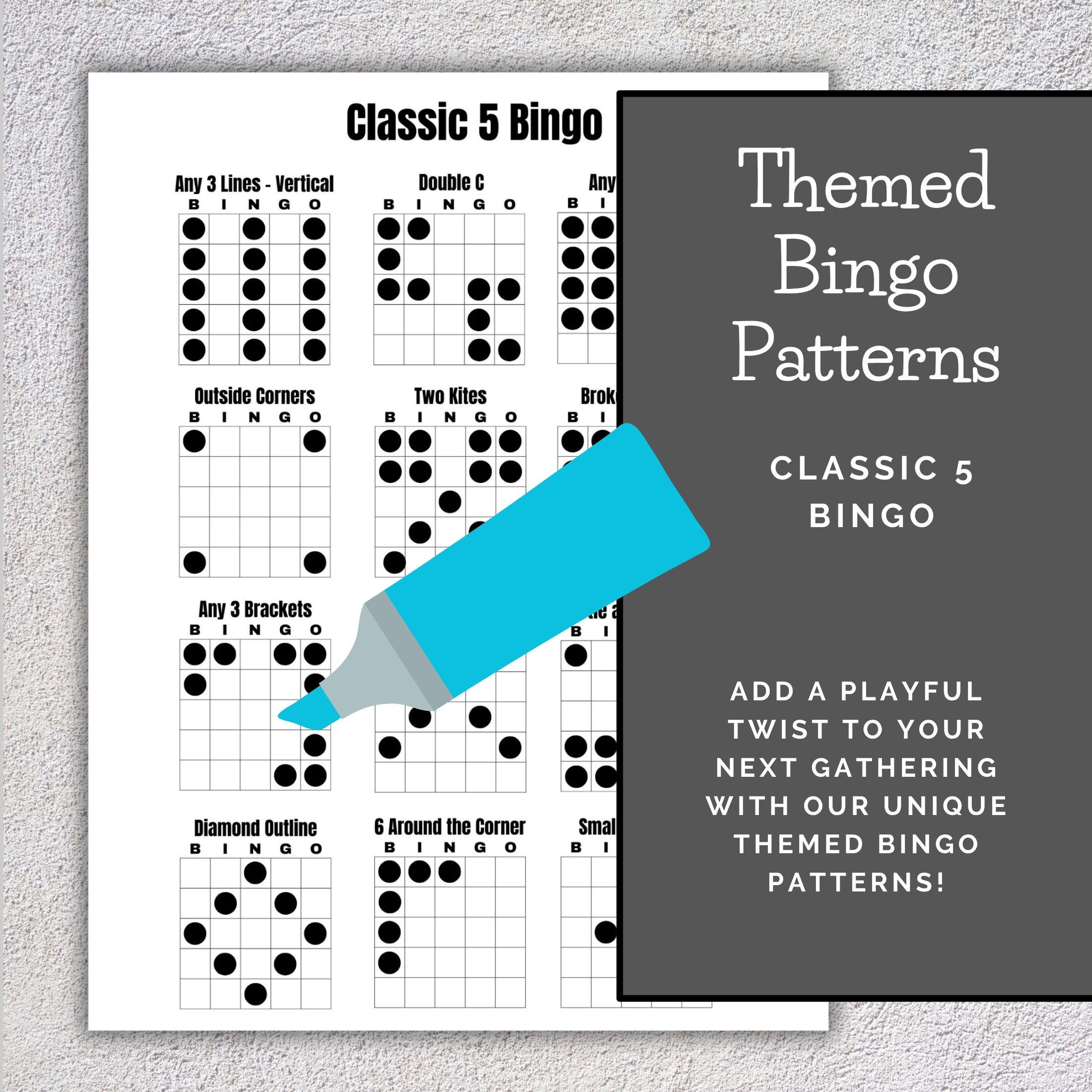 Printable Bingo Patterns | Classic 5 Bingo | 12 Fun Patterns | Party ...
