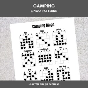 Printable Bingo Patterns | Camping Bingo | 12 Fun Patterns | Party, Event, Classroom, Fundraiser, Family, Tournament, Game Board