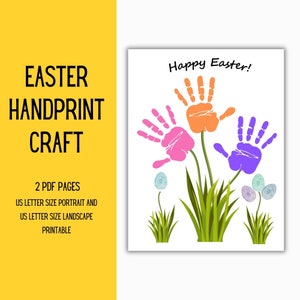 Ostern Handabdruck, Fingerabdruck, Fingerabdruck Kunst, Ostergeschenk, Kinder Handabdruck Handwerk, druckbarer Handabdruck Blumen Handwerk PDF | Osterkarte