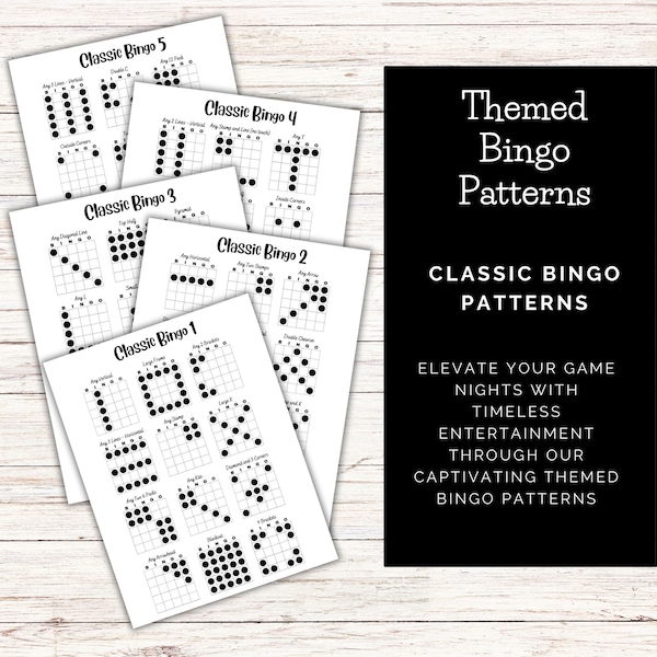 Bingo Patterns - Classic Bingo! Five pages of 12 patterns each, 60 patterns ready for download now, print and use! Shake up your bingo game!