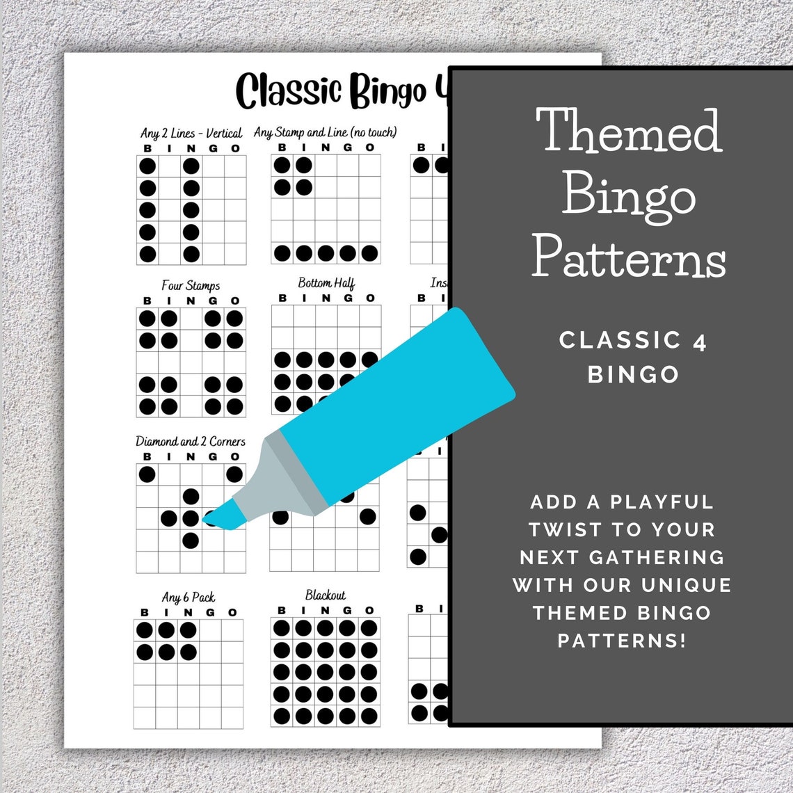 Bingo Patterns Classic 4 Bingo Printable Bingo Games Bingo Game ...