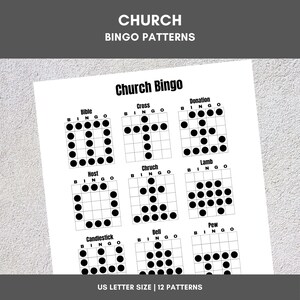 Modèles de bingo imprimables | Bingo de l'église | 12 motifs amusants | Fête, événement, salle de classe, collecte de fonds, famille, tournoi, jeu de société