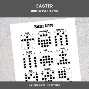 Printable Bingo Patterns | Easter Bingo | 12 Fun Patterns | Party, Event, Classroom, Fundraiser, Family, Tournament, Game Board