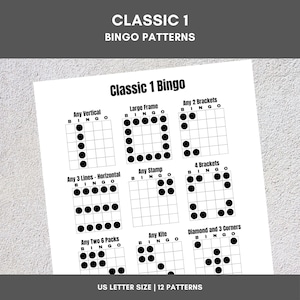 Patrones de bingo imprimibles / Bingo clásico 1 / 12 patrones divertidos / Fiesta, evento, aula, recaudación de fondos, familia, torneo, tablero de juego