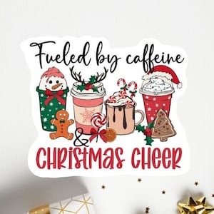 getankt durch Kaffeine & Weihnachtsstimmung Aufkleber, Weihnachtsaufkleber, Kaffee Laptop Aufkleber, frohe Feiertage Magnet, Wasserflasche Aufkleber, Winter Vibe