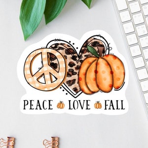 Sticker automne Peace Love, Étiquette automne, Sticker transparent pour ordinateur portable, Magnet Happy Fall, Sticker bouteille d'eau citrouille, Décoration automne, Sticker imprimé léopard