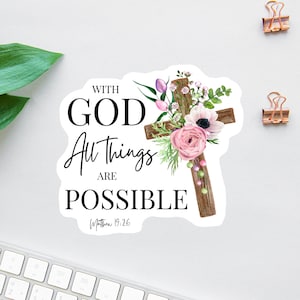 Com Deus todas as coisas são possíveis Adesivo, adesivos de versículos bíblicos para laptop, adesivos de fé, adesivos cristãos, adesivos de planejador de oração, Páscoa