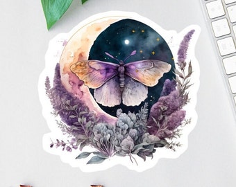 Boho Butterfly Sticker, Floral Moon Decal, Floral Butterfly Laptop Decal, Water Bottle Decal, Moon And Stars Sticker, Car Decal, Mini Labels