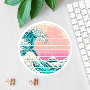 Ocean Wave Sticker, Beach Sticker Pack, Make Waves Decal, Retro Sunset Magnet, Summer Label, Beach Lover Magnet, Water Bottle Label, Salty