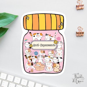 Antidepressivum Aufkleber, Katzenliebhaber Geschenk, Katze zur emotionalen Unterstützung, Laptop Aufkleber, Aufkleber für Tablet, Angst Aufkleber, mehr Katzen weniger Menschen