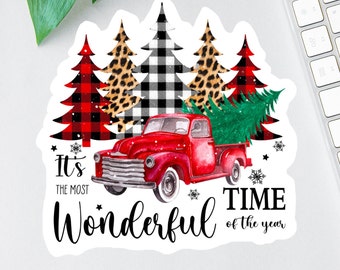 It's The Most Wonderful Time Of Year Sticker, Red Truck Sticker, Christmas Sticker, Laptop Sticker, Happy Holidays Magnet, Winter Vibes
