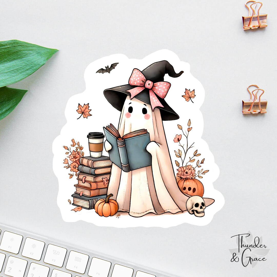 Bookish Sticker, Ghost Reading Books, Halloween Ghost Sticker, Book ...