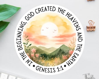 Genesis 1:1 Sticker, In The Beginning God Created The Heavens And The Earth, Bible Sticker Pack, Bible Journal Decal, Bible Verse Stickers
