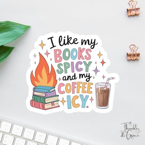 Pegatina de libros, me gustan los libros picantes y el café helado, pegatina de ansiedad, pegatina para amantes de los libros, pegatina para portátil, lector de obscenidades, pegatina divertida para Kindle