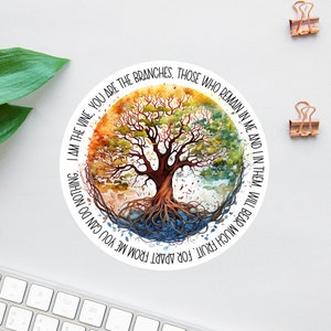 Adesivo Io sono la vite, adesivo Gesù salva, adesivo Albero della vita arcobaleno, adesivi affermativi, adesivo cristiano, pacchetto di adesivi della Bibbia
