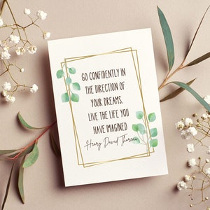 Citas impresas sobre la marcha segura hacia tus sueños / Citas de hojas bohemias verdes / Regalos para graduados / Cita inspiradora de Thoreau
