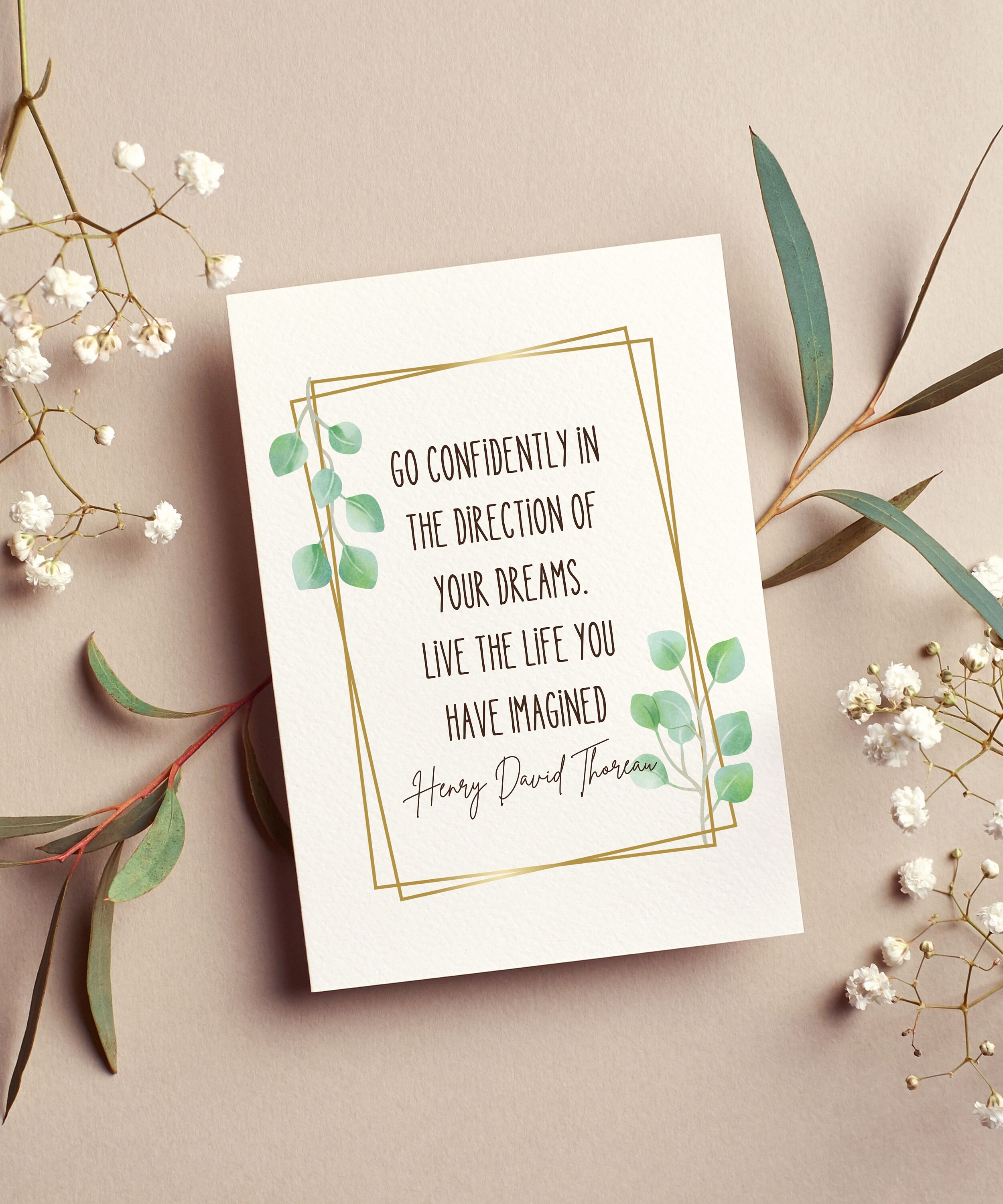 Go Confidently In The Direction Of Your Dreams Quote Prints | Green Boho Leaves Print | Gifts for Grads | Inspirational Thoreau Quote