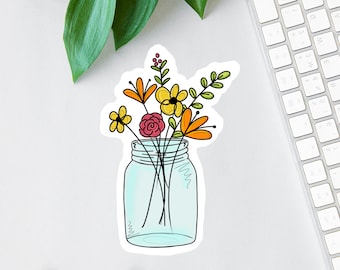 Pegatina de flor para tarro de cristal, etiqueta de acuarela, pegatina transparente para portátil, imán floral, calcomanía para botella de agua, minietiqueta, troquelada, calcomanía para coche