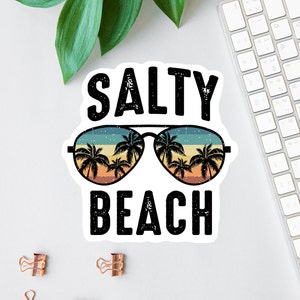 Salziger Strandaufkleber, lustiger Strandliebhaber Aufkleber, Strandvibes-Magnet, beste Freundin Geschenk, Wasserflasche Aufkleber, Retro Sunset Sonnenbrillen Aufkleberpaket
