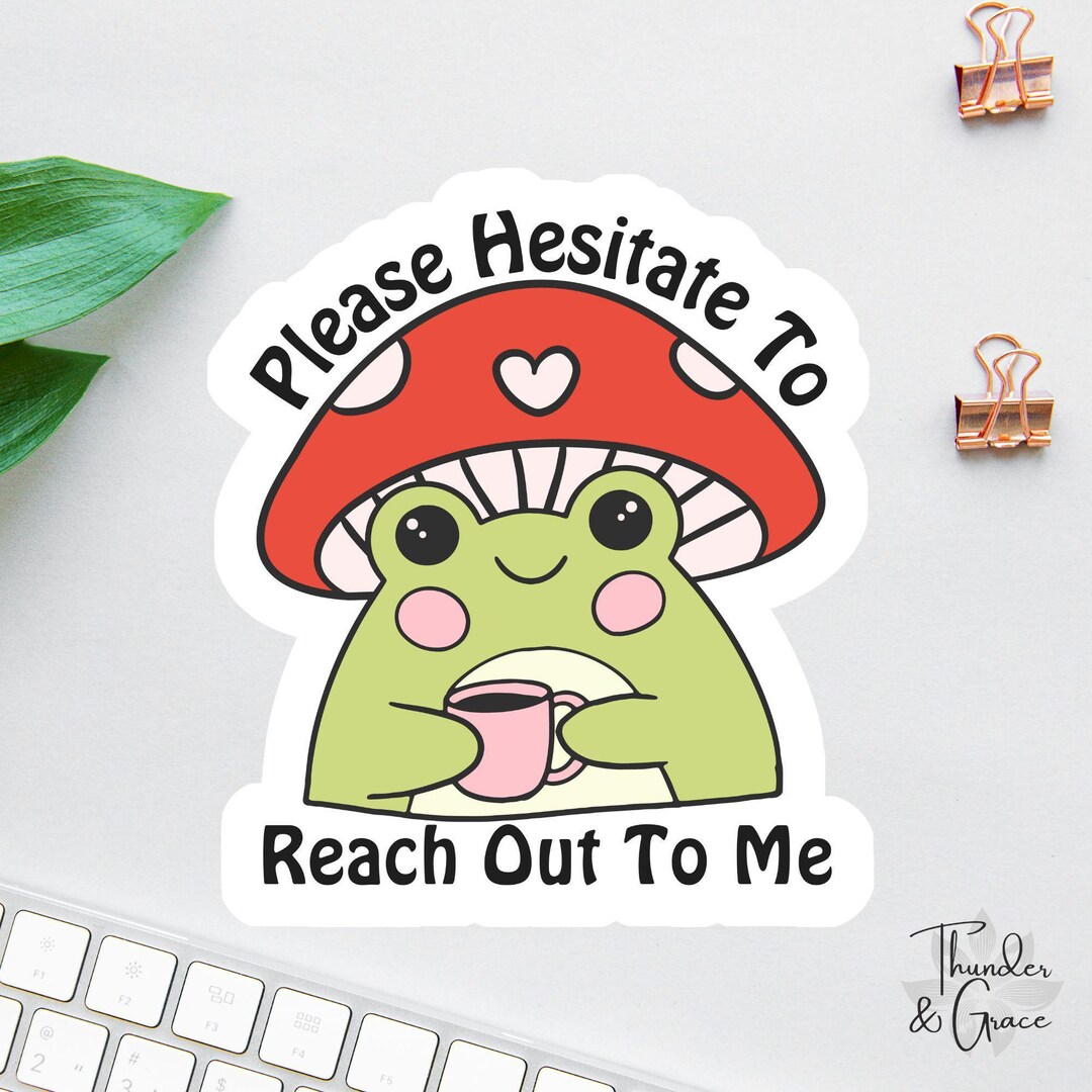 Please Hesitate to Reach Out to Me Sticker, Retro Frog Coffee Lover ...