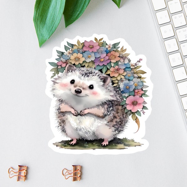 Cute Hedgehog Sticker, Hedgehog Lover Decal, Animal Lover Sticker, Car Decal, Laptop Decal, Water Bottle Decal, Woodland Animals, Floral