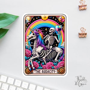 Pegatinas de Audacia, divertidas calcomanías de cartas del tarot, regalo divertido para mamá, regalo para mejor amiga, calcomanía para botella de agua, regalo para amantes del vino, pegatina sarcástica imagen 1