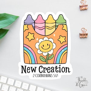 Adesivo Nuova Creazione, 2 Corinzi, Retro Boho, Adesivo Cristiano, Adesivo Scuola Biblica, Adesivo Fede, Adesivo Religioso, Adesivo Studio Biblico