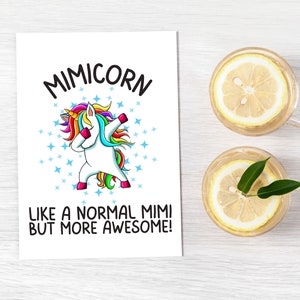Tarjeta divertida con unicornio para Mimi / Mimicornio como un Mimi normal pero más asombroso / Tarjeta para el Día de la Madre / Tarjeta de cumpleaños con unicornio arcoíris