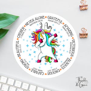 Sticker Je suis, Stickers affirmation de soi, Dieu dit que je suis, amoureux de Jésus, Sticker licorne pour ordinateur portable, lot d'autocollants bibliques, décalcomanies de journal biblique, Écriture sainte