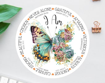 I Am Sticker, Affirmation Stickers, Clear Laptop Sticker, Water Bottle Label, Bible Sticker Pack, Bible Journal Decals, Car Decals For Women