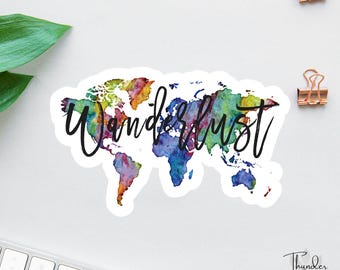 Wanderlust Sticker, Travel Decal, World Map Decal, Luggage Sticker, Suitcase Decal, Traveler Gift, Water Bottle Decal, Explorer Decal
