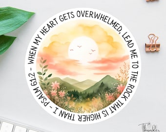 Pegatina "Cuando mi corazón se desanima", Salmo 61:2, Pegatina cristiana, Pegatina bíblica, Pegatina de fe, Calcomanía religiosa, Material para el estudio bíblico