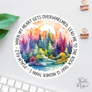 When My Heart Is Overwhelmed Sticker, Psalm 61:2, Christian Sticker, Bible Sticker Pack, Faith Sticker, Religious Decal, Bible Study Decal