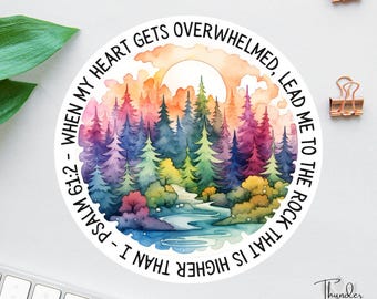 When My Heart Is Overwhelmed Sticker, Psalm 61:2, Christian Sticker, Bible Sticker Pack, Faith Sticker, Religious Decal, Bible Study Decal