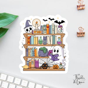 Gruseliger Halloween-Geistbibliotheksaufkleber, leicht abgelenkt von Büchern, Plot Twist, niedlichem Geist lesen, endloses TBR, ich Geist-Leute das ganze Jahr