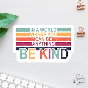 Adesivo de vinil "Be Kind", adesivo transparente para laptop, rótulo para garrafa d'água "Gentil", pacote de adesivos "Gentil", adesivo para carro "Pôr do Sol Retrô", "Gentilização Espalhadora"