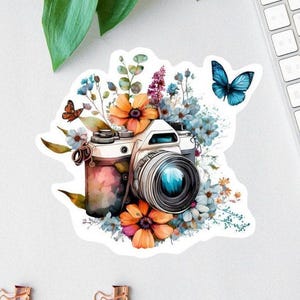 Photography Sticker, Floral Camera Sticker, Clear Laptop Sticker, Water Bottle Label, Floral Sticker Pack, Camera Decal, Car Decal,