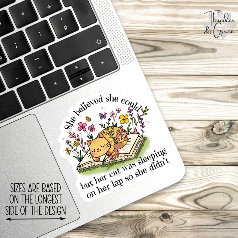 Ze geloofde dat ze het kon sticker, grappige kattensticker, grappige laptopsticker, collega magneet, waterflessticker, kattenliefhebber sticker, cadeau voor mama afbeelding 2