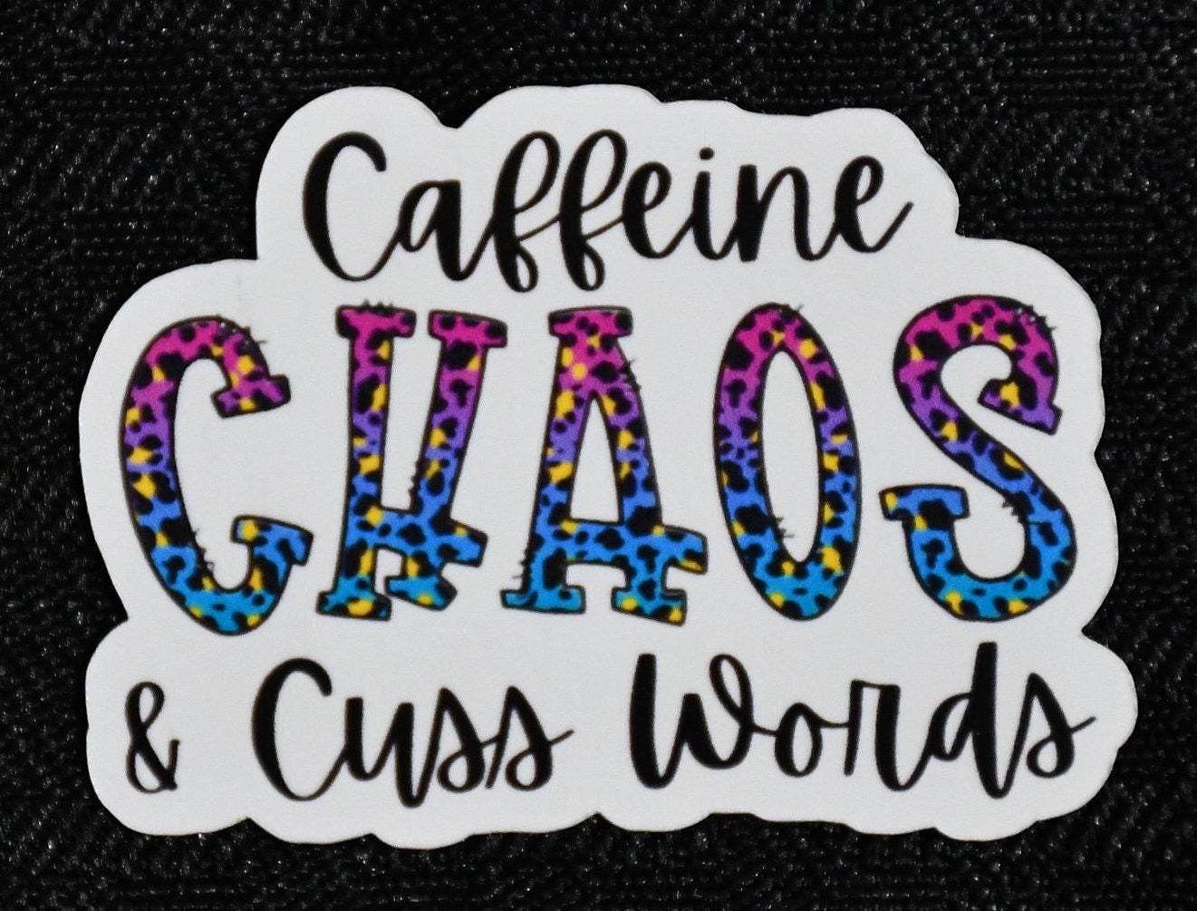 Rainbow Leopard Print Stickers, Caffeine Chaos & Cuss Words Vinyl Decal, funny mom gift, Funny Laptop Decal, Funny Water Bottle Decal