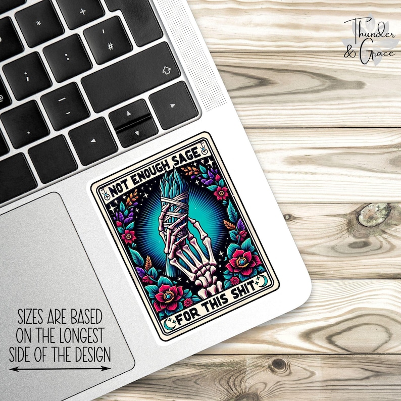 Pegatina "No hay suficiente salvia para esto", calcomanía divertida de la carta del tarot, regalo divertido para mamá, regalo para mejor amiga, calcomanía para botella de agua, pegatina sarcástica, esqueleto imagen 2