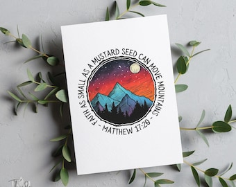 Faith As Small As A Mustard Seed Card, Scripture Card, Empowering Women, Encouraging Card, Affirmation Print, Bible Verse Print, Night Sky